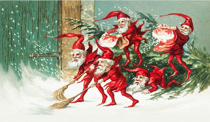 Santa elves sweeping snow from The Miriam and Ira D. Wallach Division Of Art, Prints and Photographs: Picture Collection published by L. Prang & Co. Original From The New York Public Library. Digitally enhanced by rawpixel.
